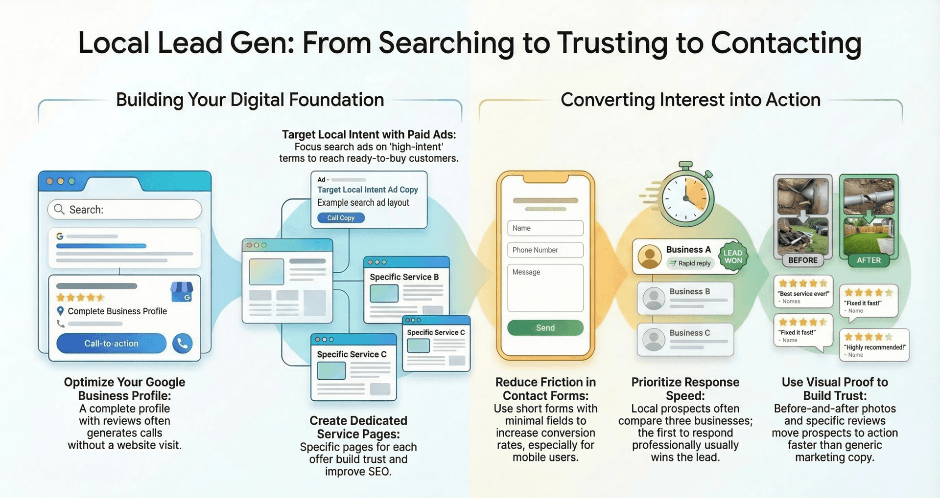 Chart of lead generation channels and tactics for local businesses
