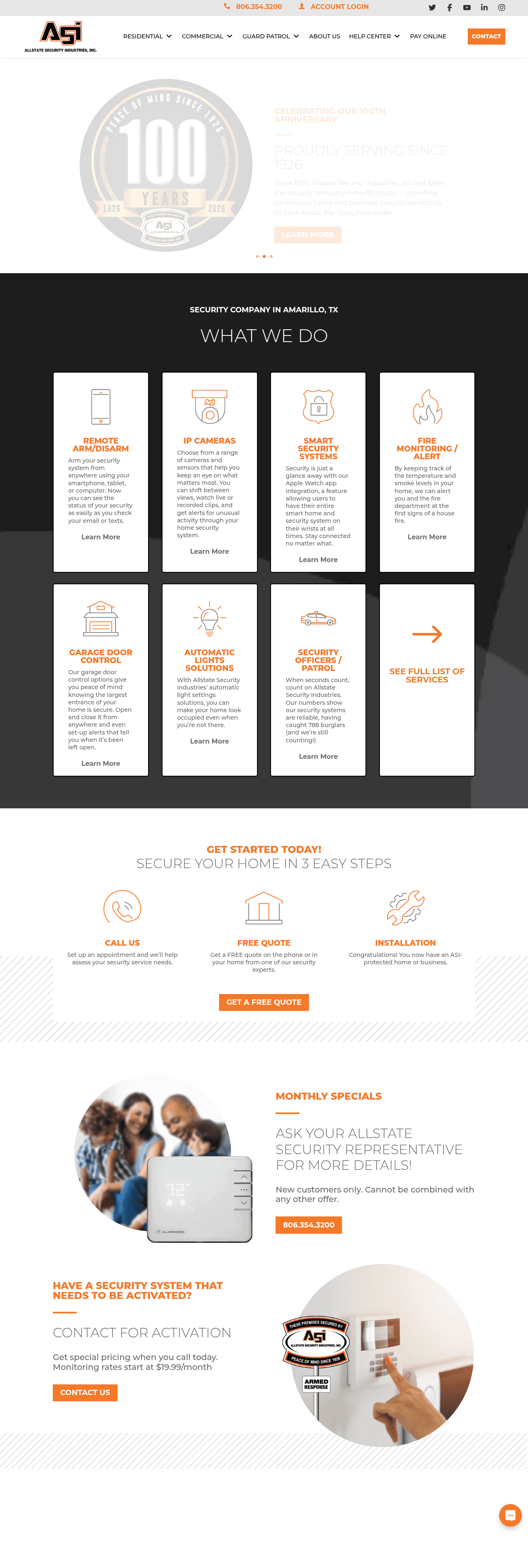 Full-length view of the Allstate Security Industries homepage