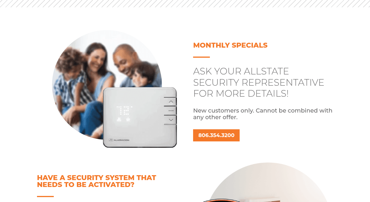 Allstate Security lower page with licensing and a contact path
