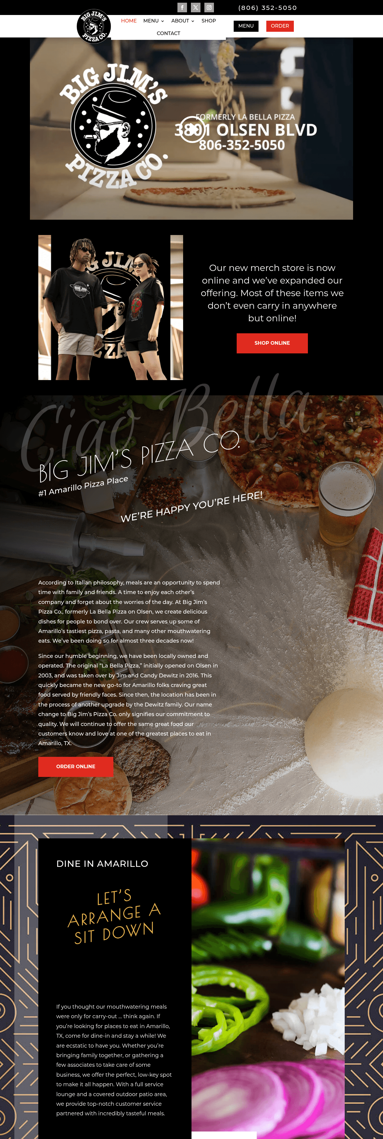 Full-length view of the Big Jim's Pizza Co. homepage
