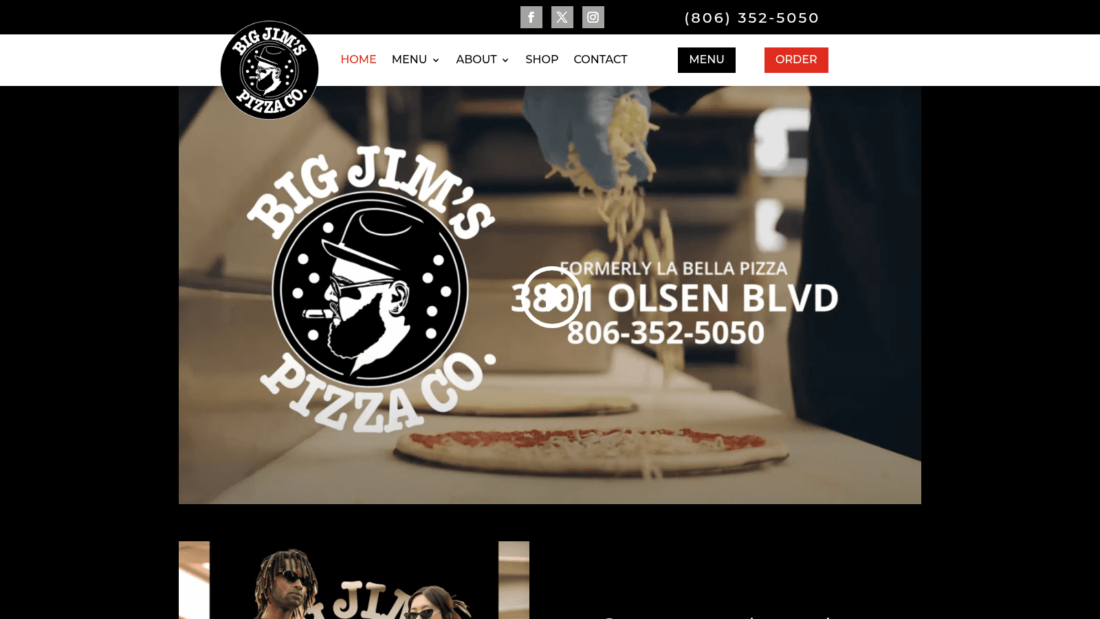 Big Jim's Pizza Co. homepage for the Amarillo pizza restaurant