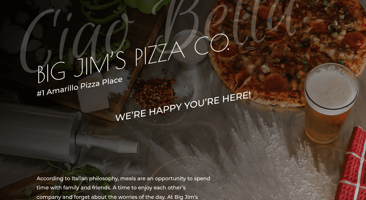 Big Jim's Pizza Co. website menu section