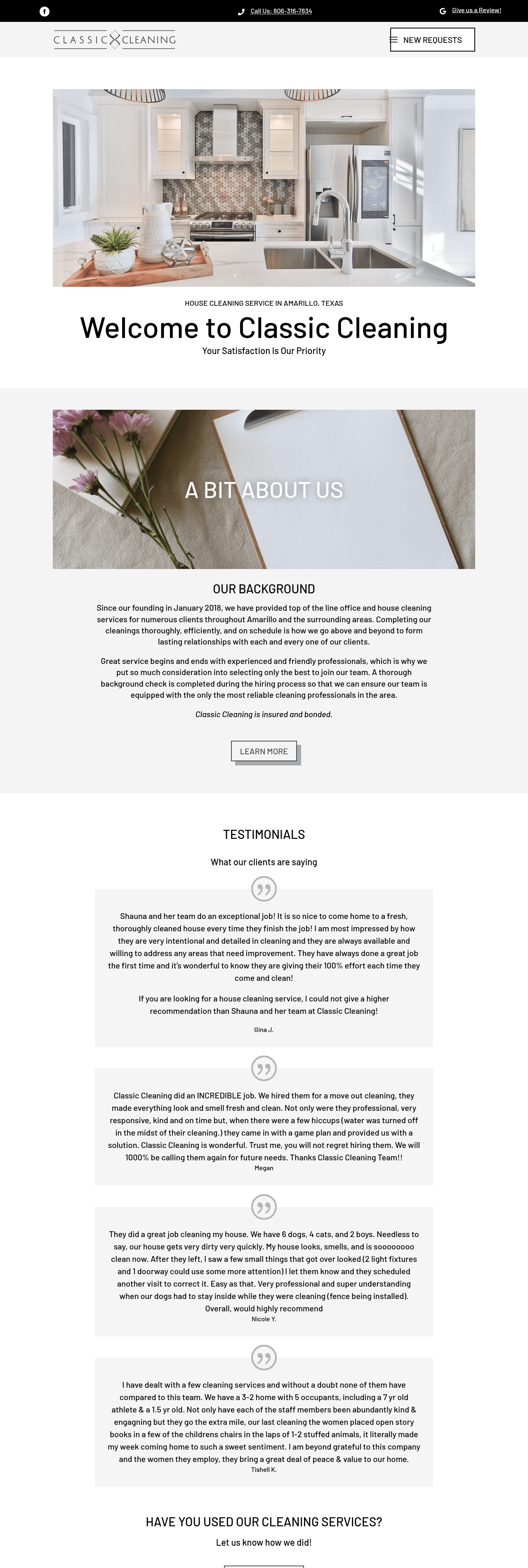 Full Classic Cleaning homepage, top to bottom