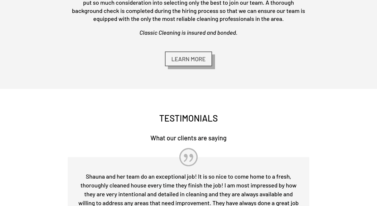 Classic Cleaning services section listing its residential and commercial cleaning offerings