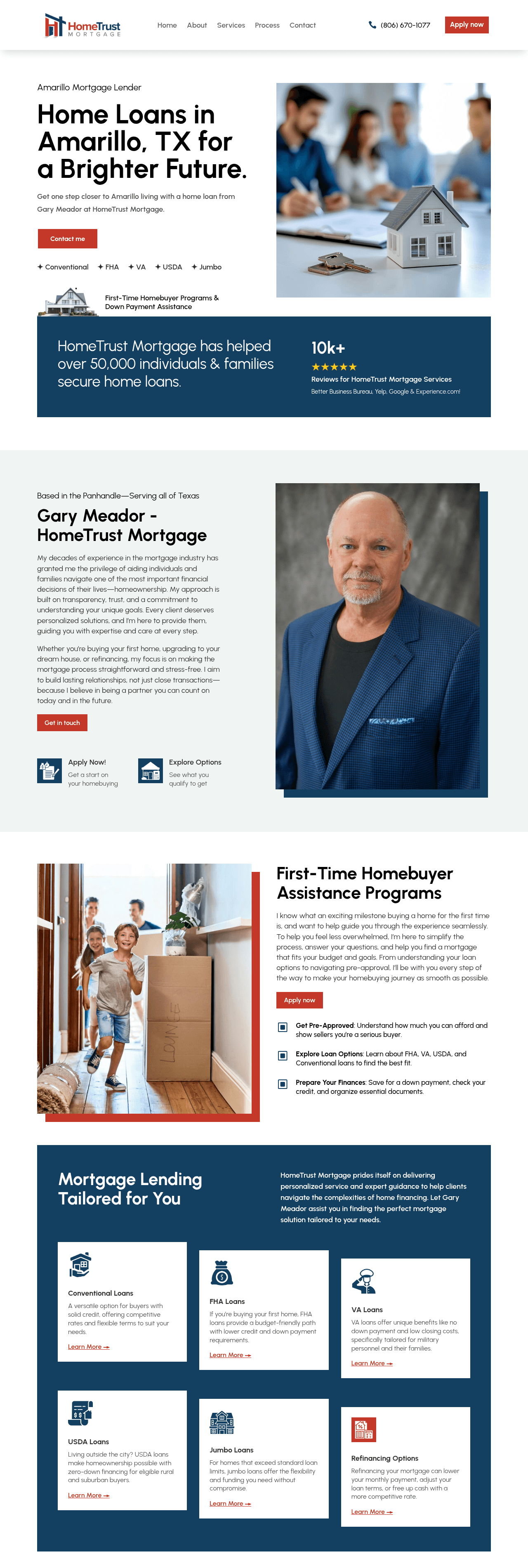 Full-length view of the Loans by Gary homepage showing loan programs and the lending process