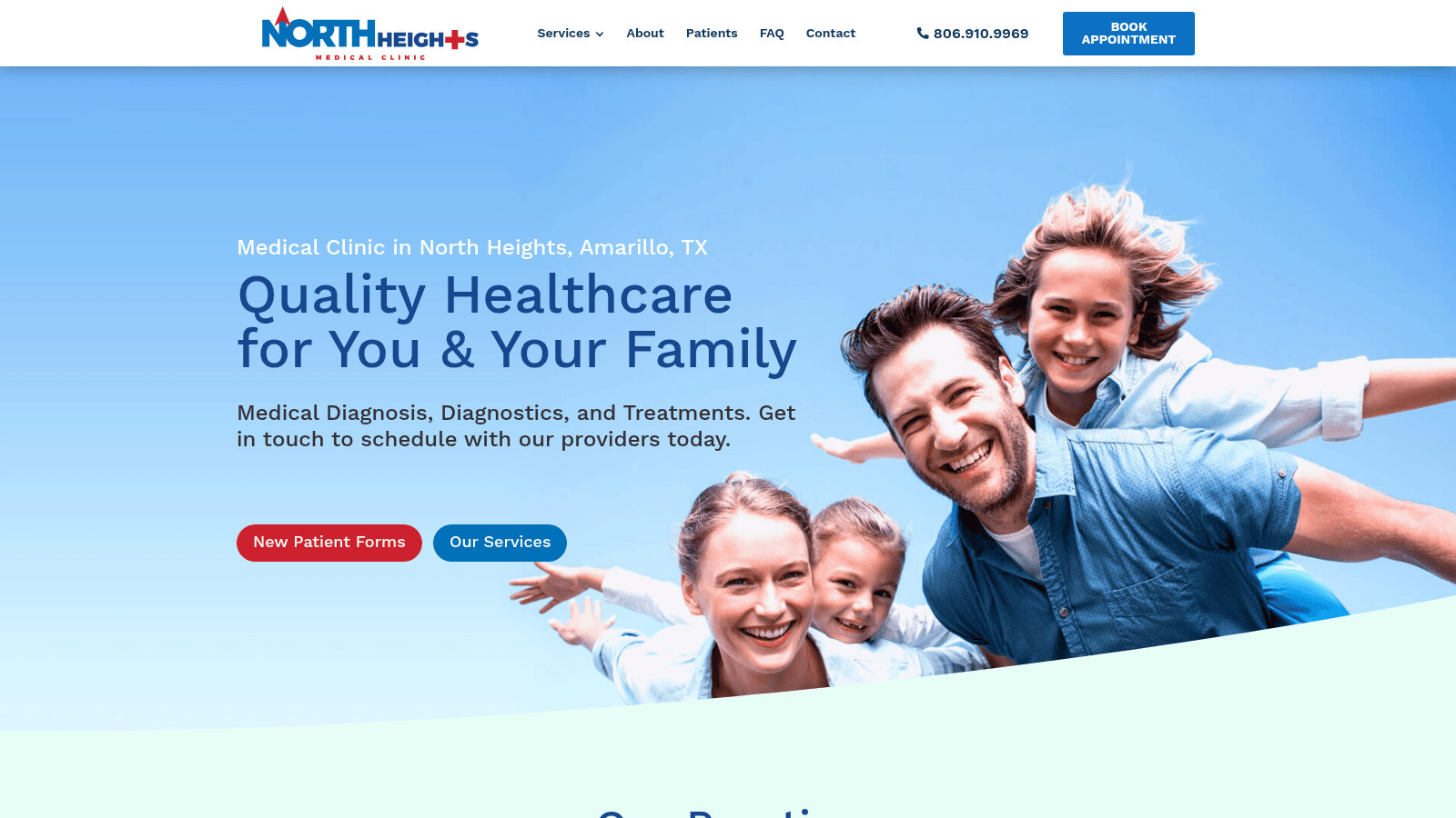 North Heights Medical Clinic homepage showing the clinic hero and appointment booking