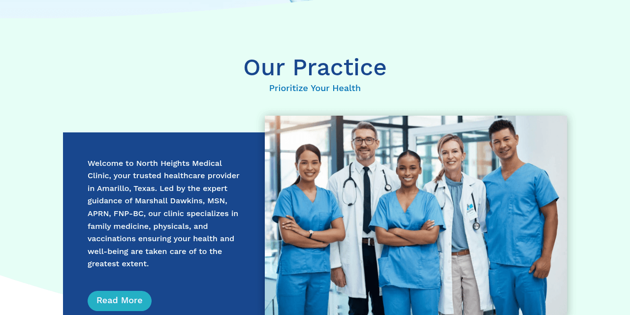 North Heights Medical Clinic homepage with booking and new-patient forms one tap away
