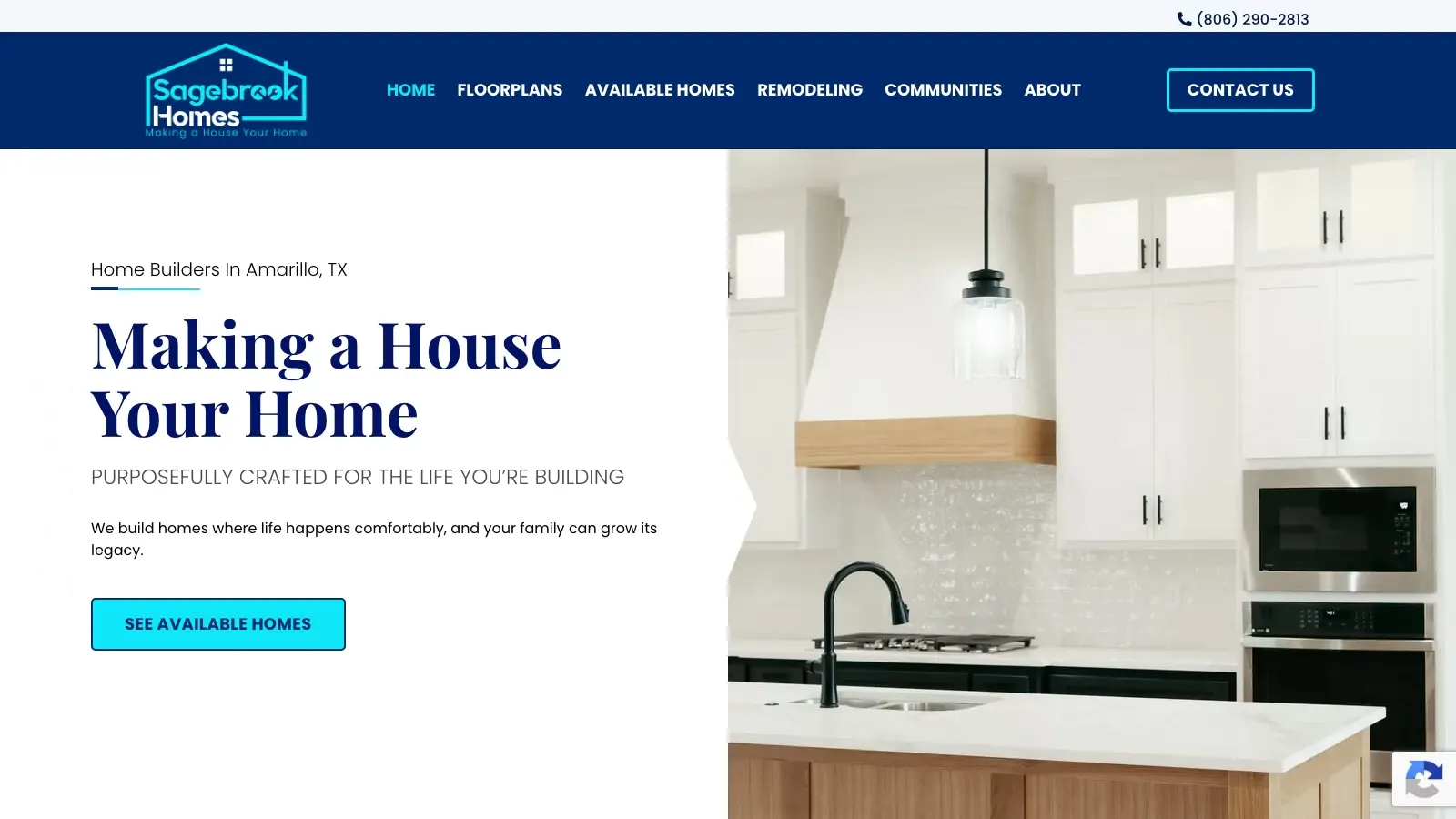 Sagebrook Homes homepage, a custom home builder in Canyon, Texas