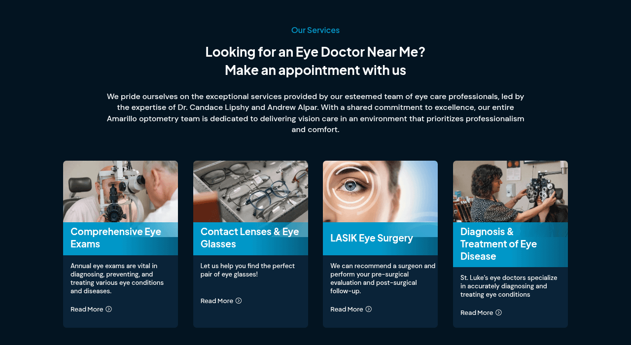 St. Luke services section with a page for each eye-care service