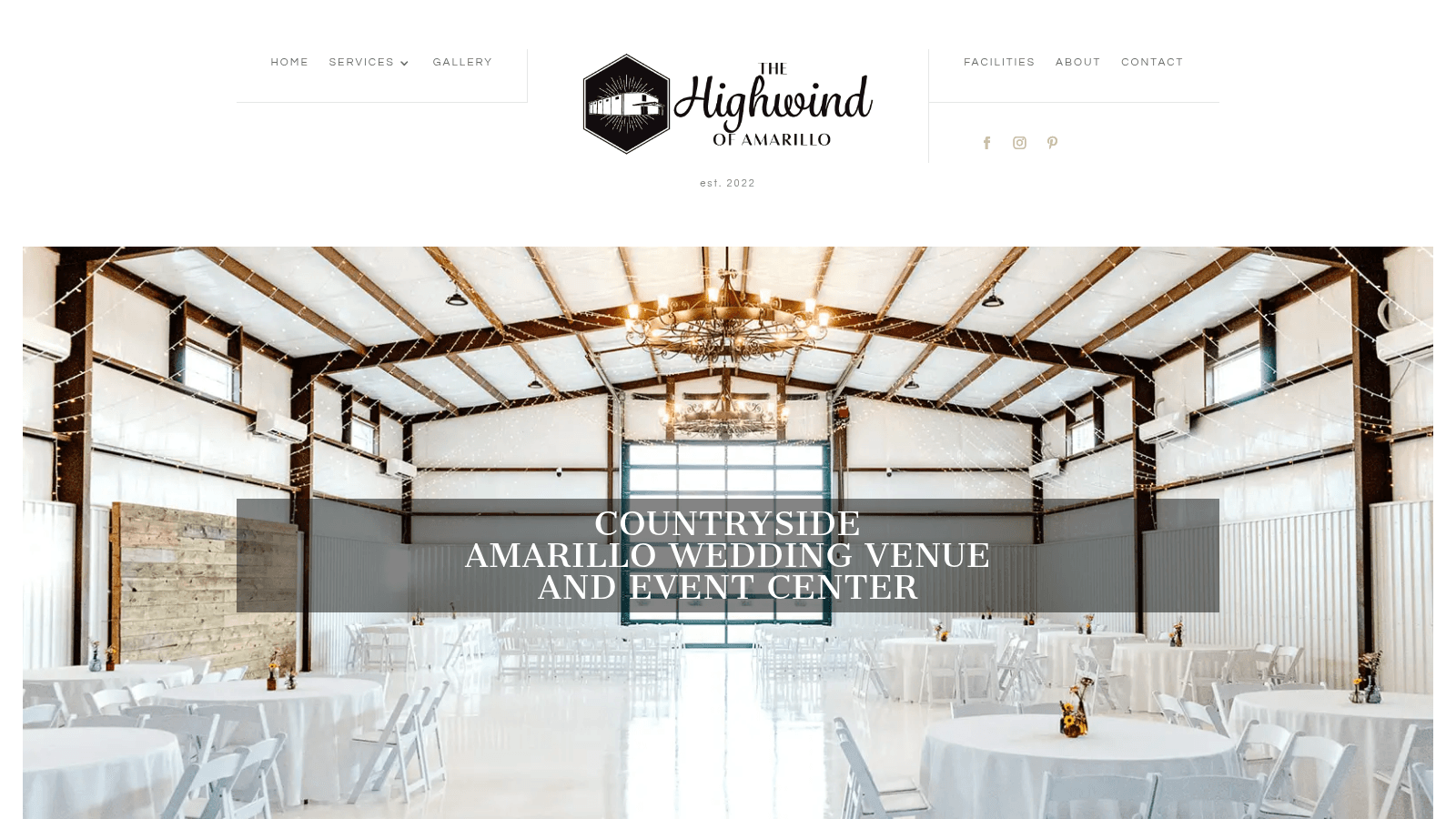 The Highwind of Amarillo homepage showing the countryside wedding and event venue