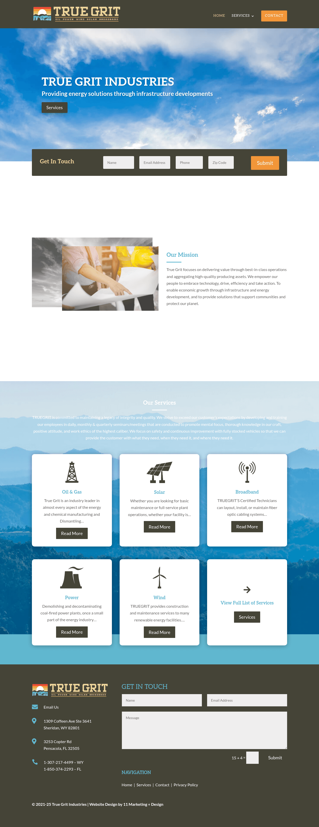 Full-length view of the True Grit Industries homepage