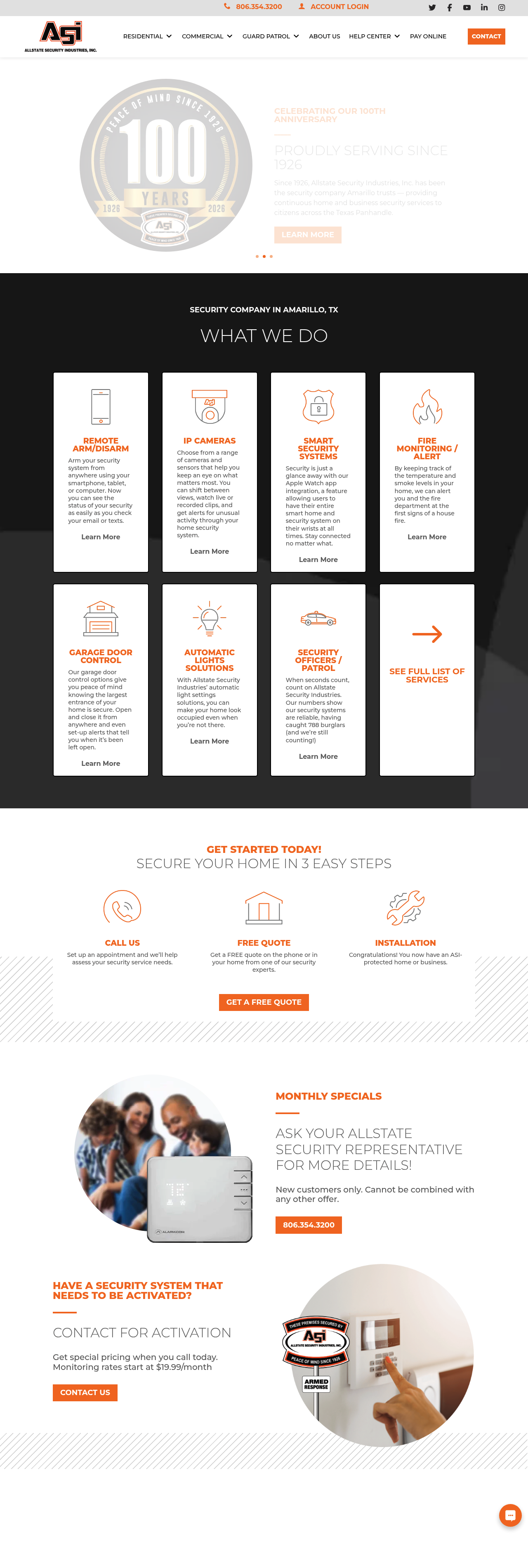 Full-length view of the Allstate Security Industries homepage