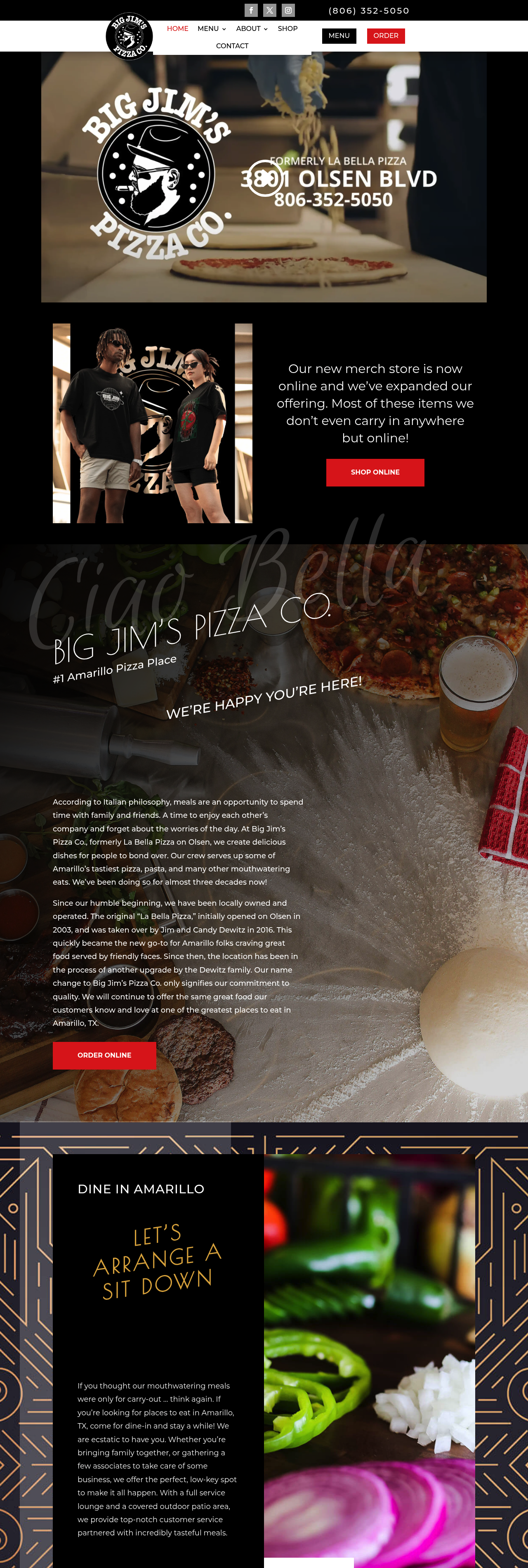 Full-length view of the Big Jim's Pizza Co. homepage