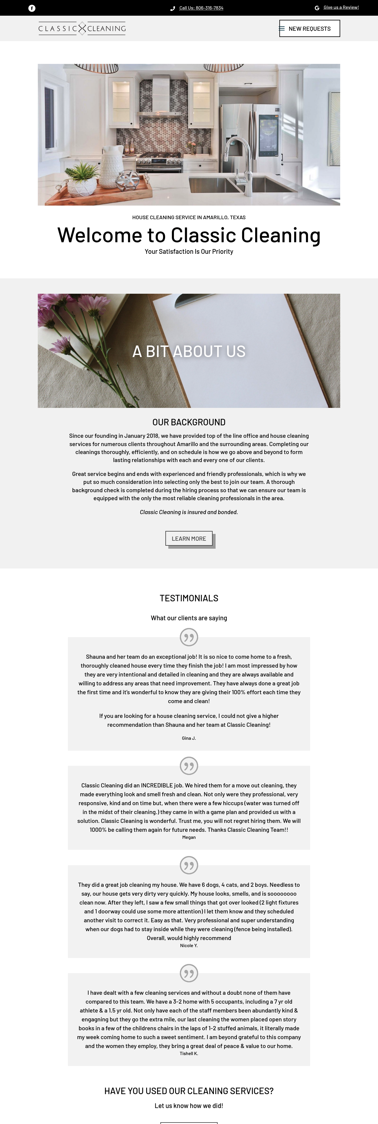 Full Classic Cleaning homepage, top to bottom