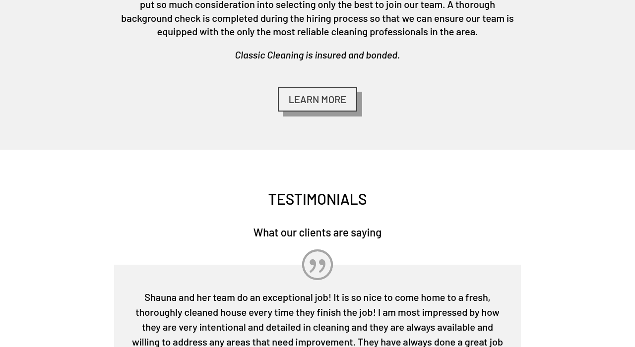 Classic Cleaning services section listing its residential and commercial cleaning offerings