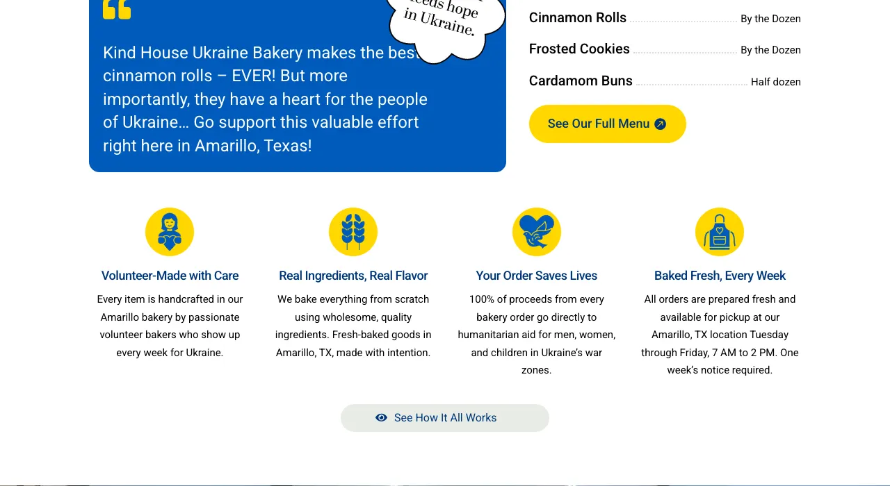 Kind House section covering ordering and volunteering