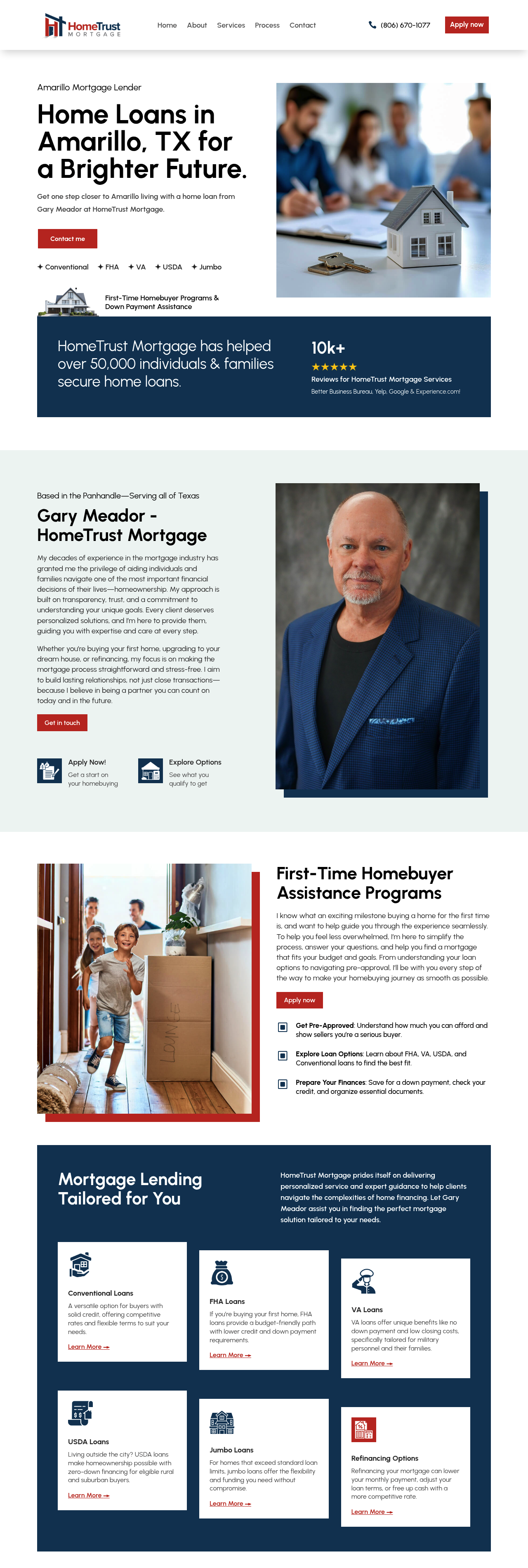 Full-length view of the Loans by Gary homepage showing loan programs and the lending process