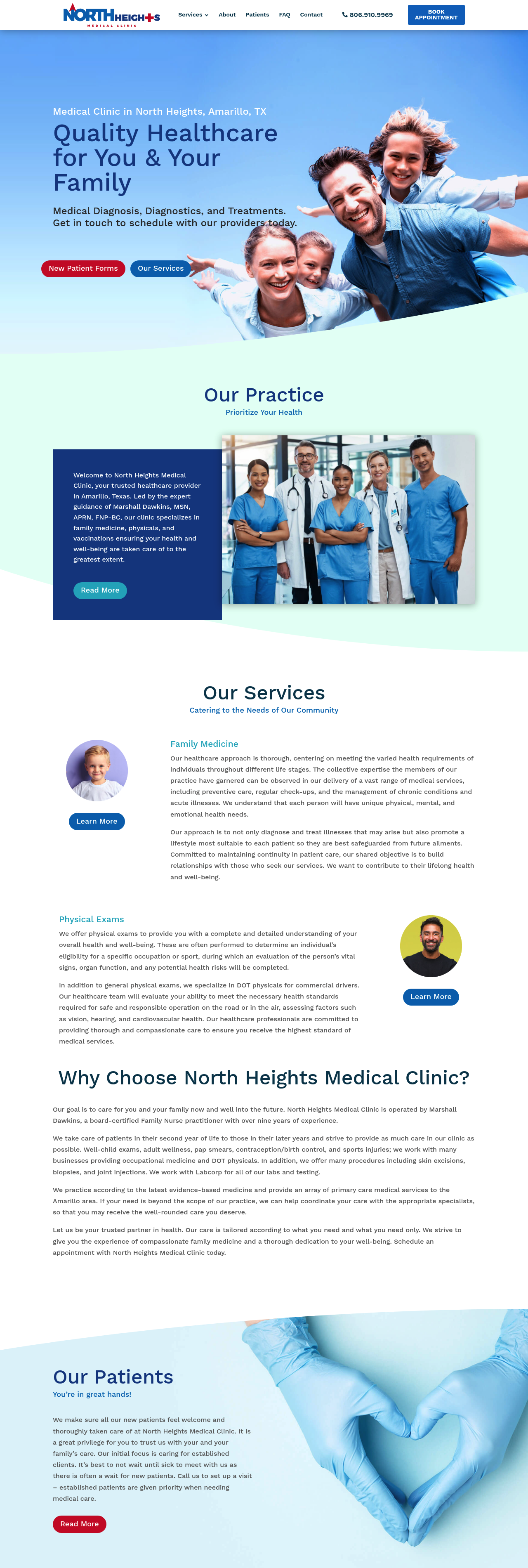 Full-length view of the North Heights Medical Clinic homepage