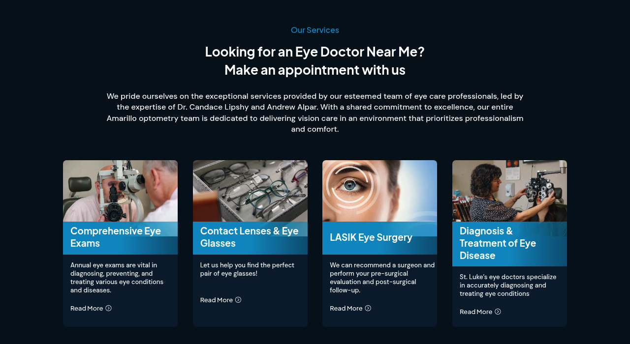 St. Luke services section with a page for each eye-care service
