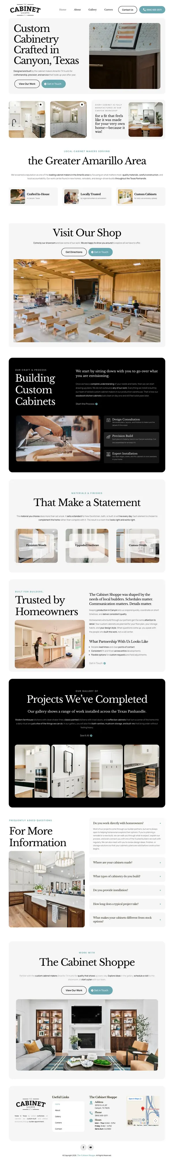 The Cabinet Shoppe website, full homepage, built by 11 Marketing + Design