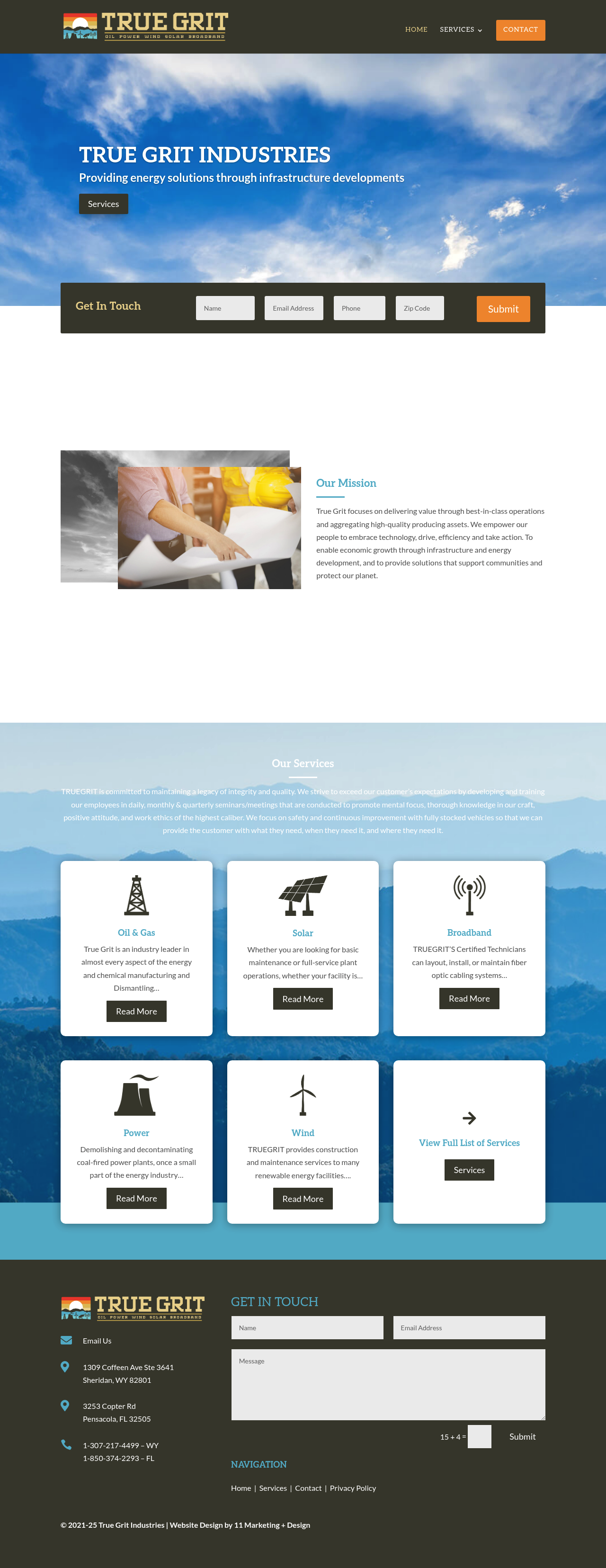 Full-length view of the True Grit Industries homepage