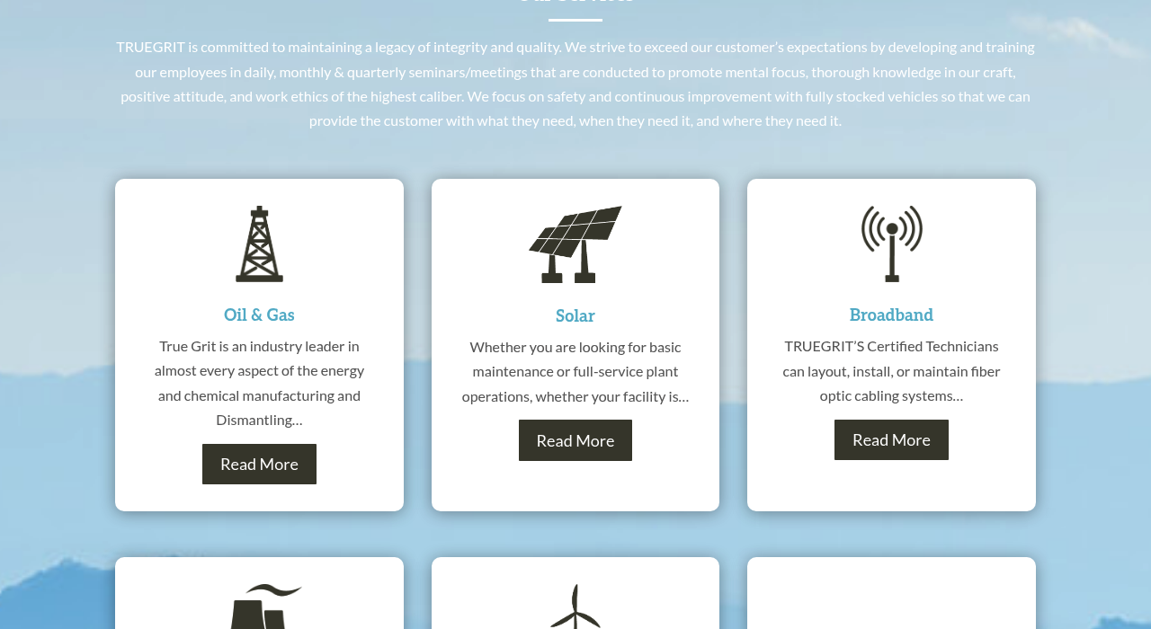True Grit Industries services section covering its eight industrial service lines