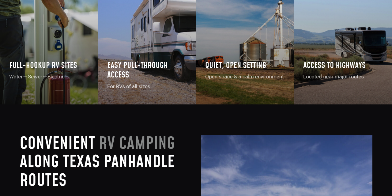 West TX Mustang RV Park homepage with location, rates, and reservations